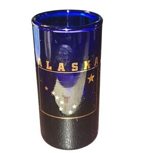 Alaska Souvenir Collectible Shot Glass Blue Gold State Flag Stars